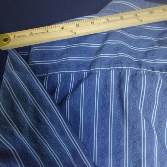 Johnson‎ & Murphy Mens Large Blue Striped Button Cotton Shirt - Picture 9 of 10